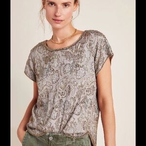 Love Sam Women's Lace Blouse in Beige with silver and gold beads